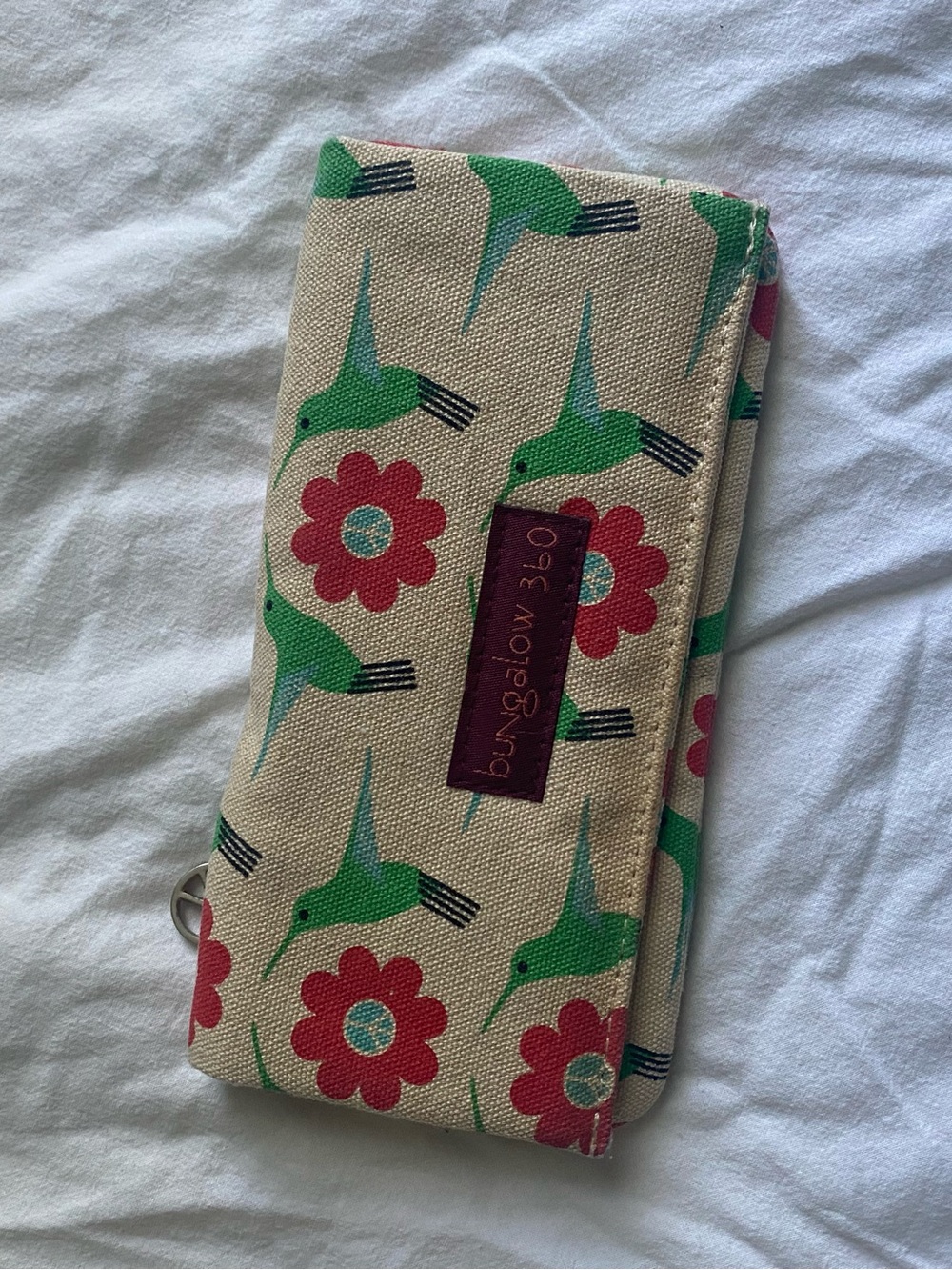 Bungalow 360 Floral Hummingbird Canvas Wallet in Beige and Green